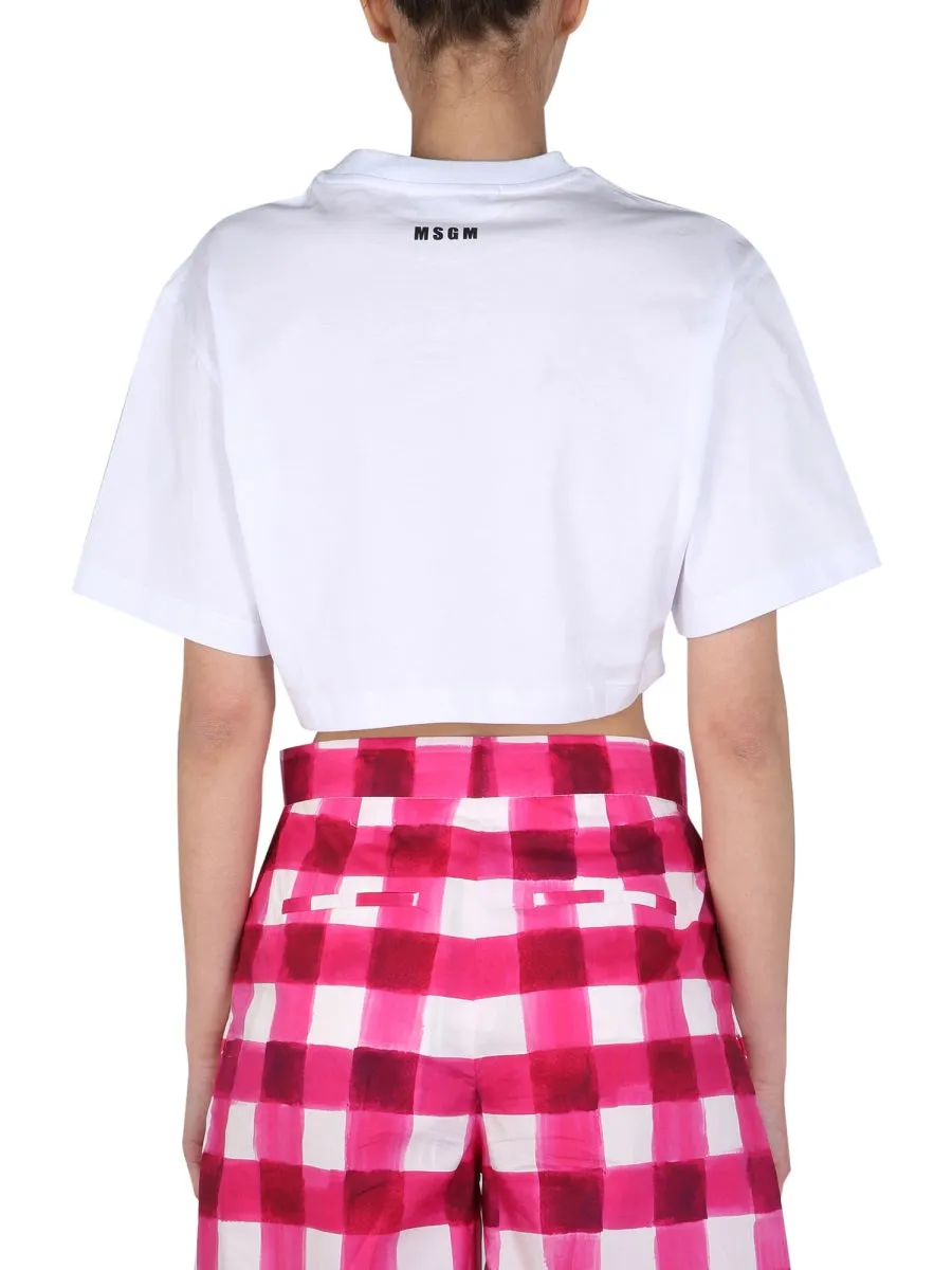 MSGM Cherry Print Cropped T-Shirt