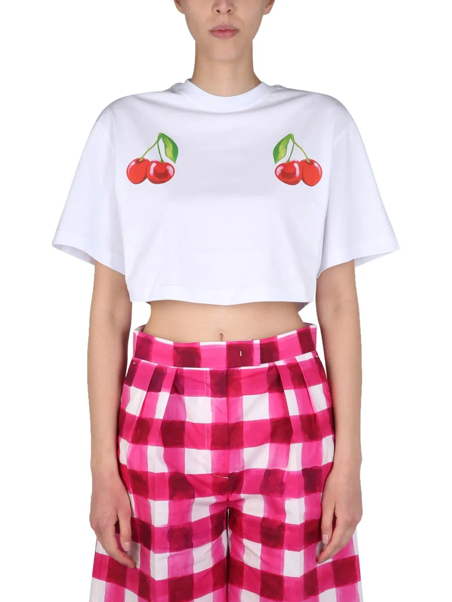 MSGM Cherry Print Cropped T-Shirt