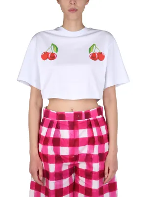 MSGM Cherry Print Cropped T-Shirt