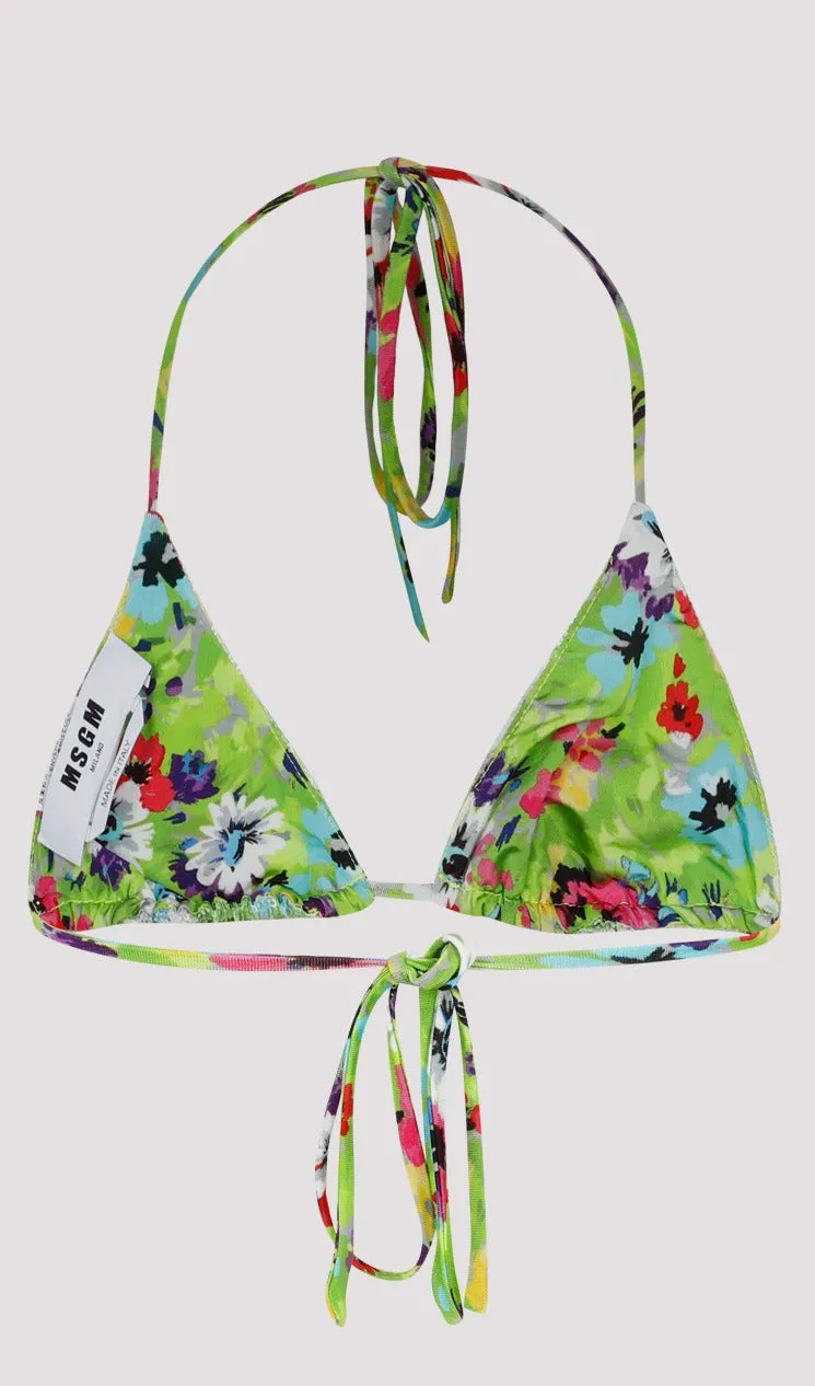 MSGM Floral Print Sequin Embellished Bikini Top