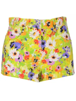 MSGM Floral Printed Denim Shorts