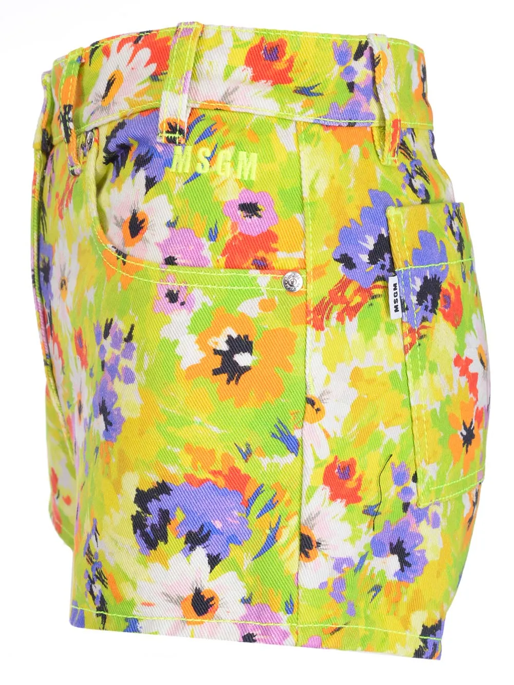 MSGM Floral Printed Denim Shorts