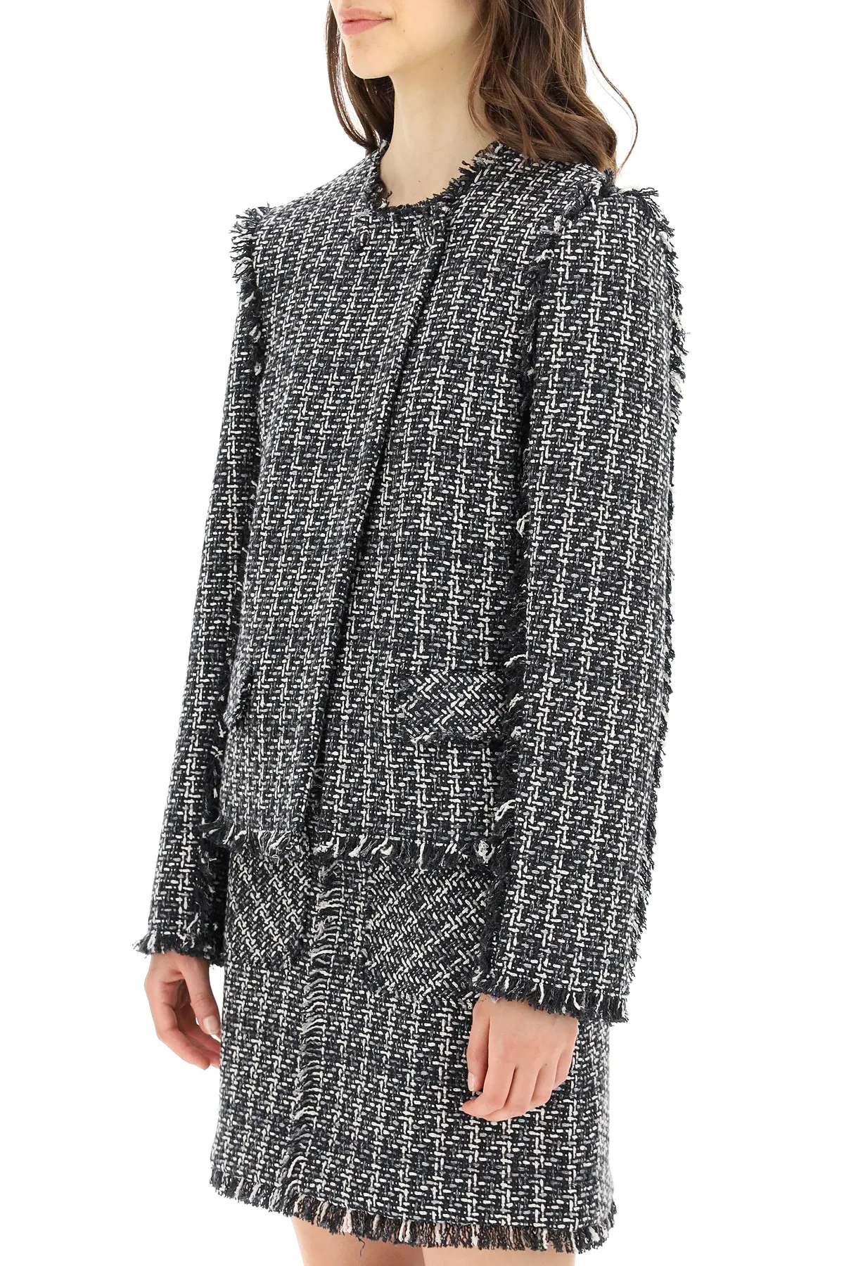 MSGM Frayed Edge Tweed Jacket