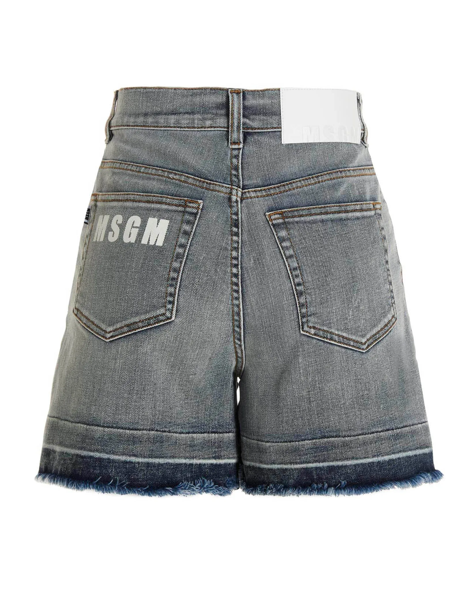 MSGM Frayed-Hem Straight Leg Denim Shorts