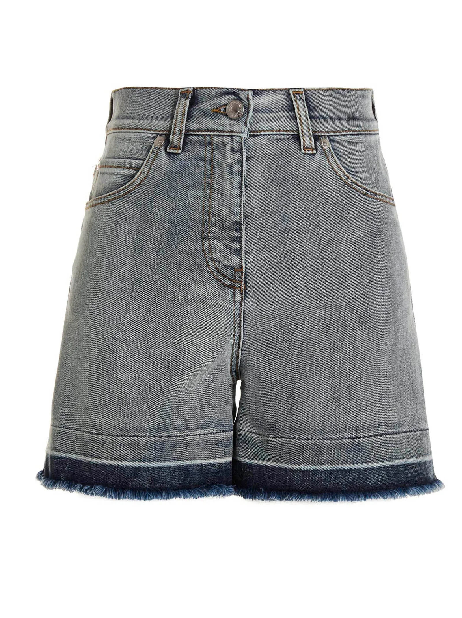 MSGM Frayed-Hem Straight Leg Denim Shorts