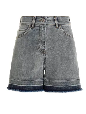 MSGM Frayed-Hem Straight Leg Denim Shorts