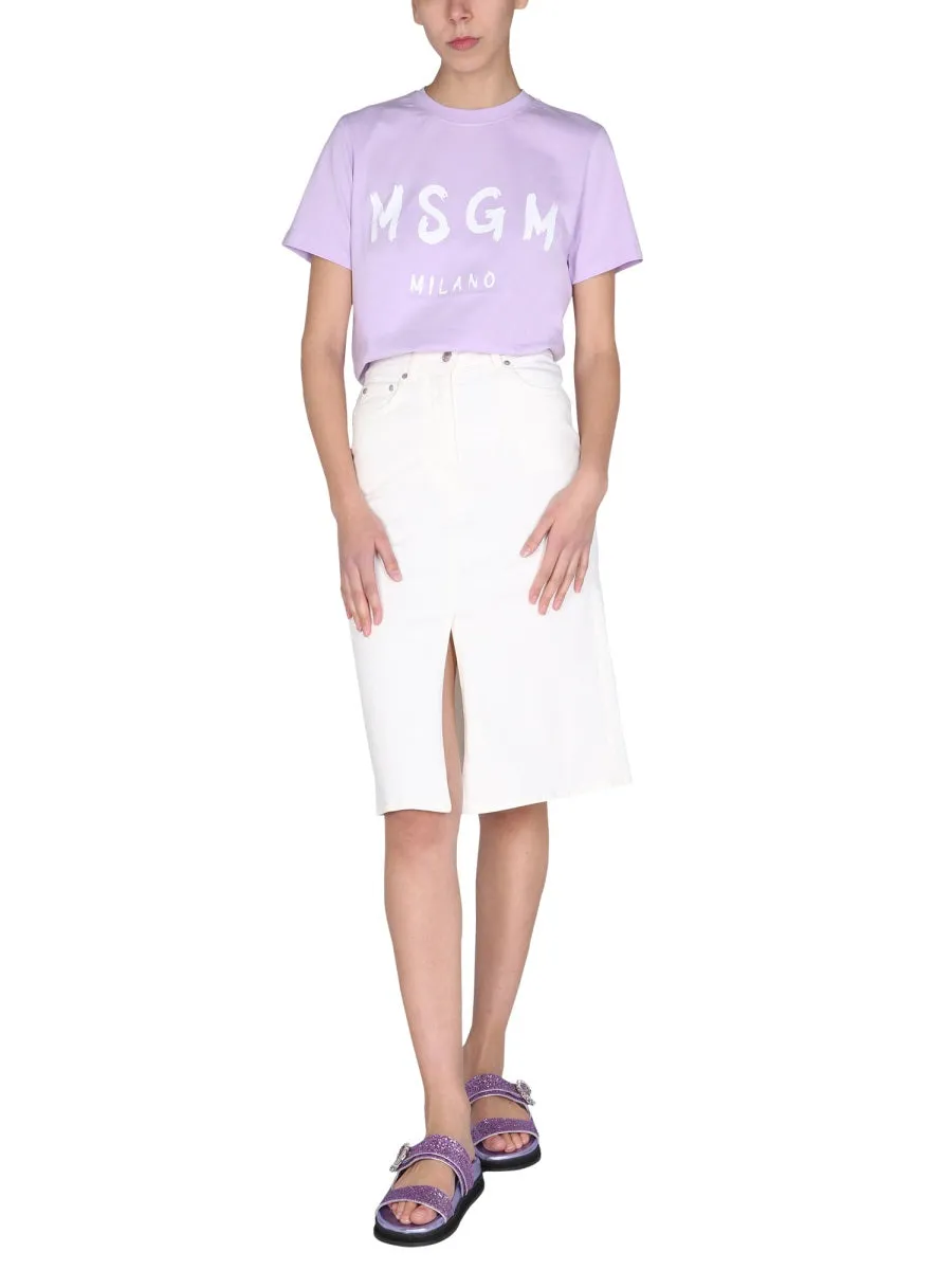 MSGM Front Slit Denim Skirt
