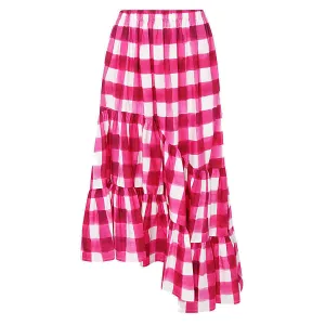 MSGM Gingham Check High-Waisted Asymmetric Skirt