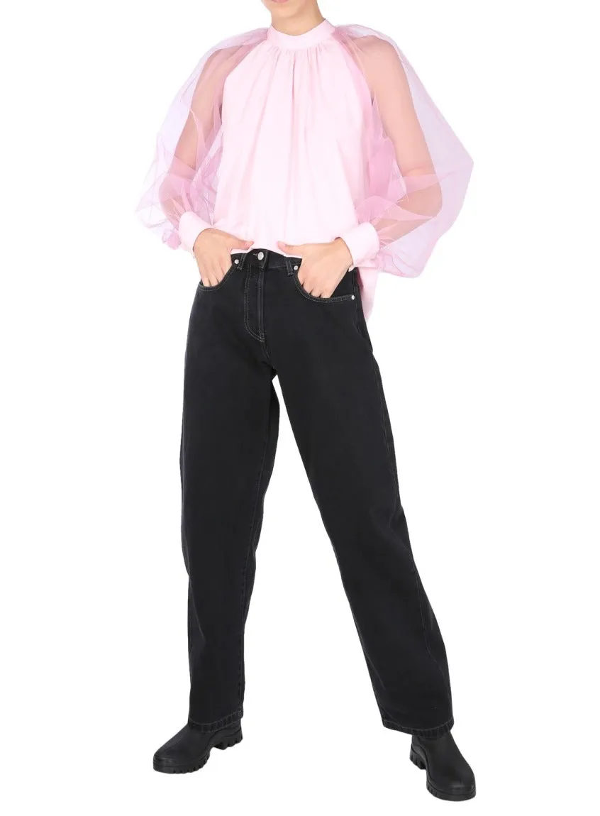 MSGM Logo Patch Wide-Leg Jeans