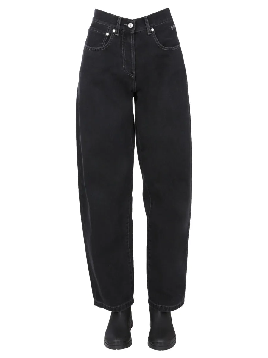 MSGM Logo Patch Wide-Leg Jeans