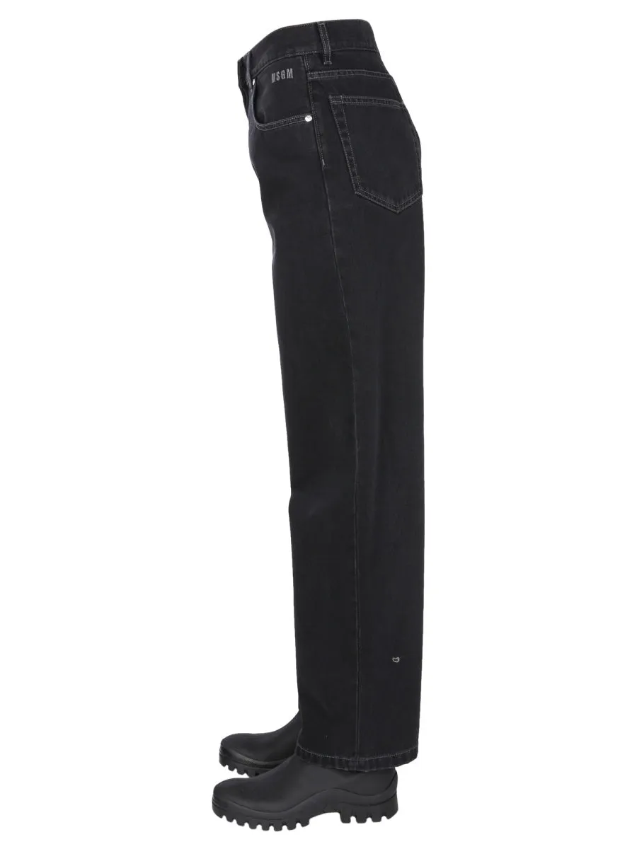 MSGM Logo Patch Wide-Leg Jeans