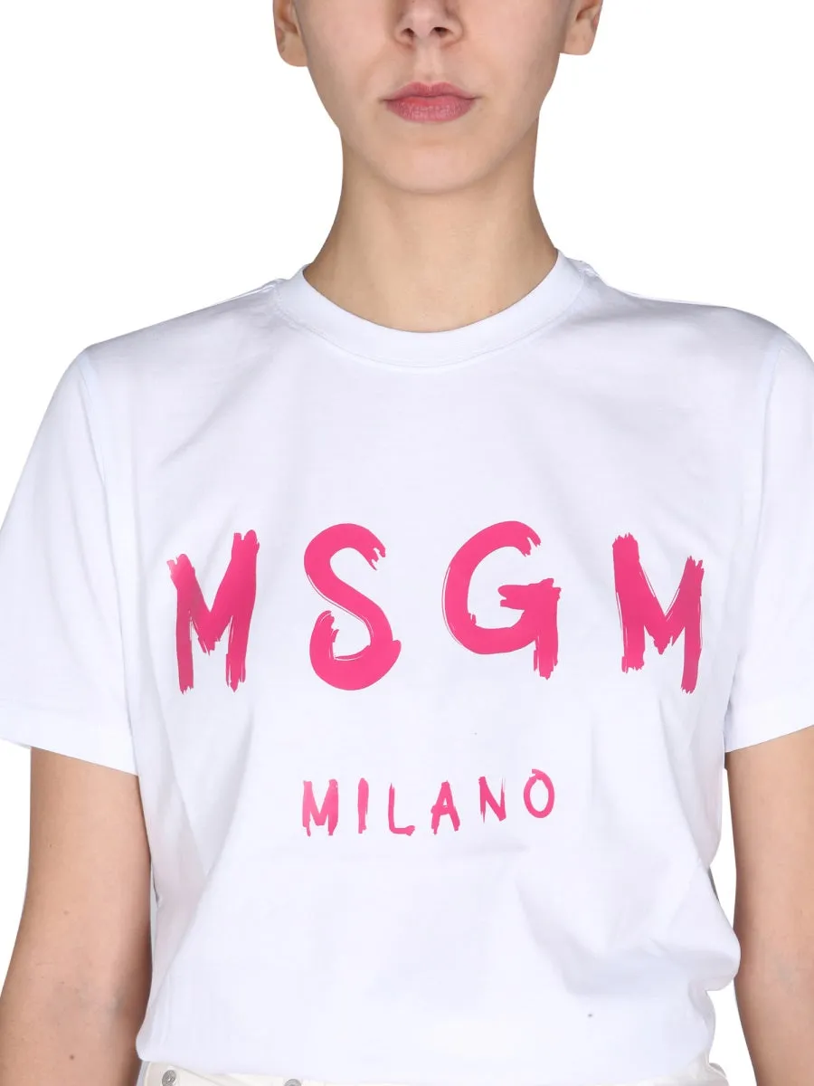 MSGM Logo Printed Crewneck T-Shirt