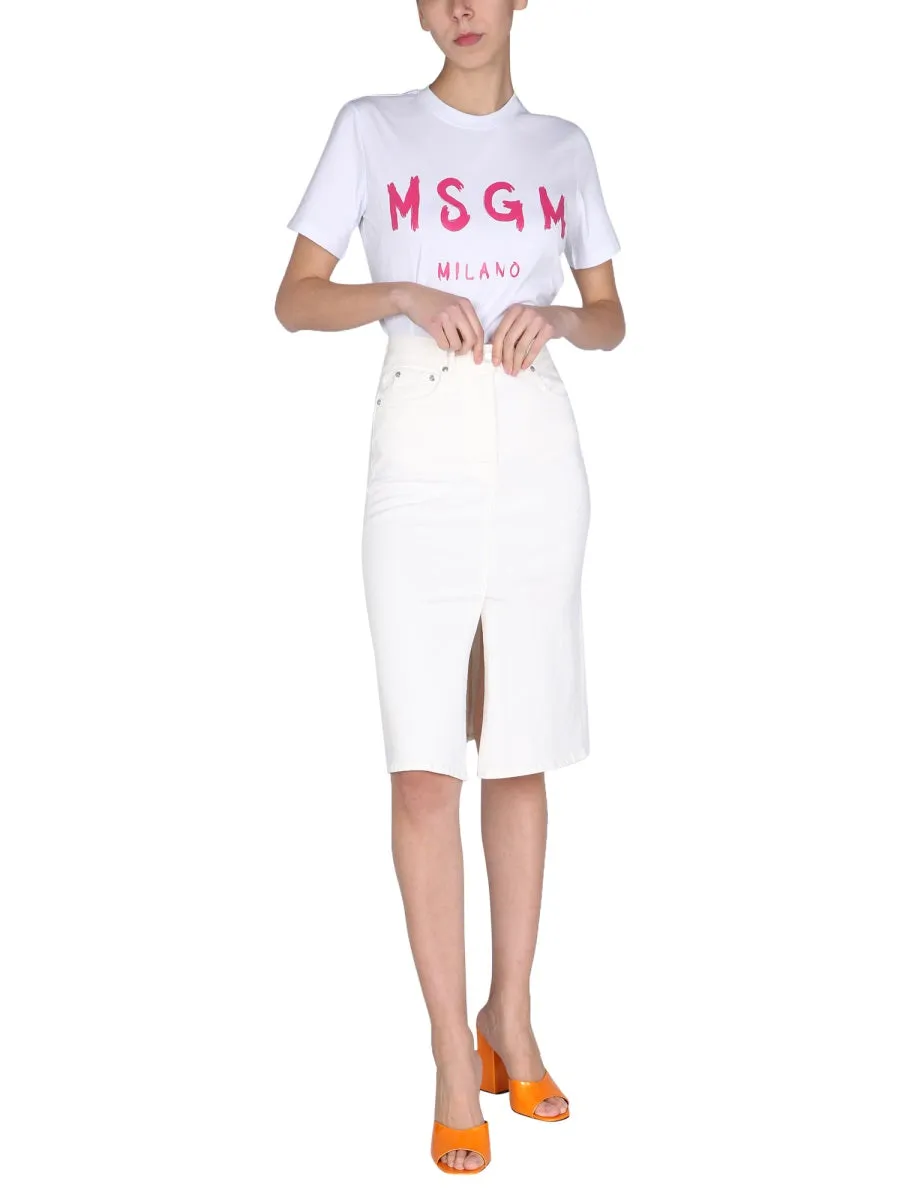 MSGM Logo Printed Crewneck T-Shirt