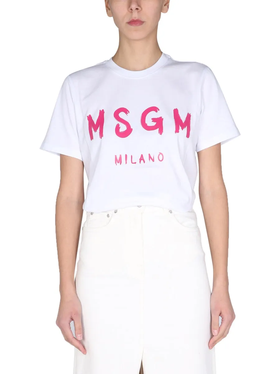 MSGM Logo Printed Crewneck T-Shirt