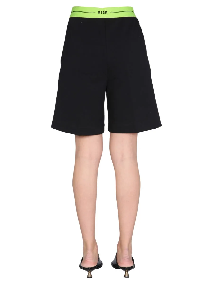 MSGM Logo Waistband High Waist Shorts