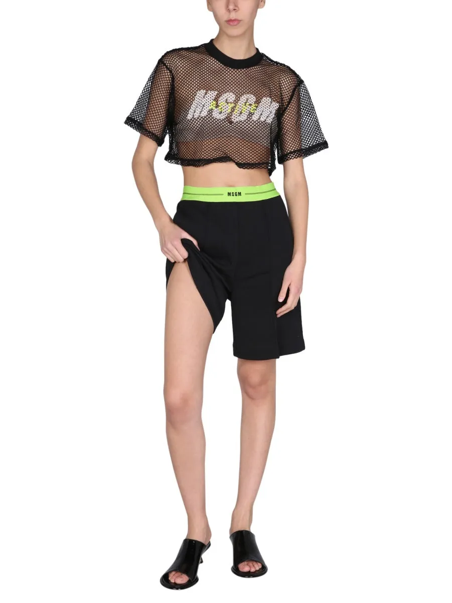 MSGM Logo Waistband High Waist Shorts