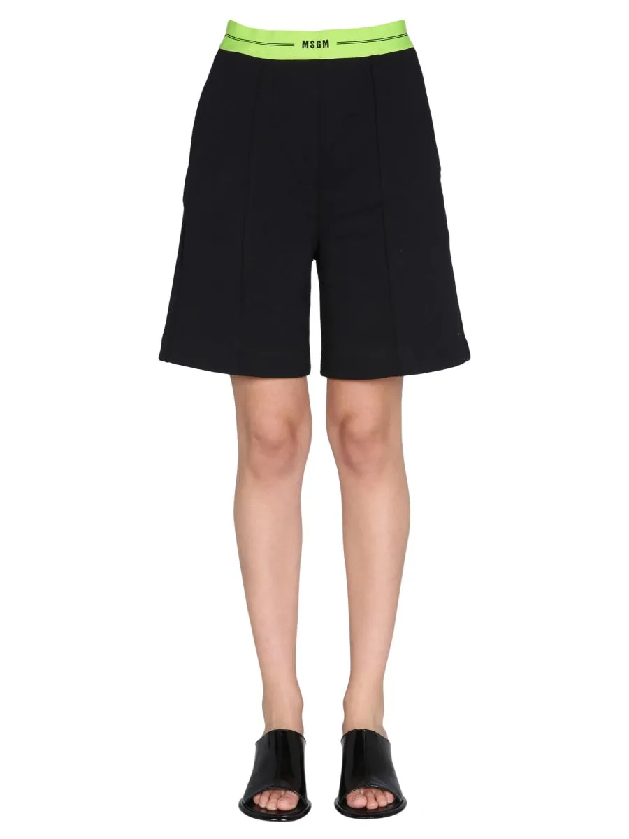 MSGM Logo Waistband High Waist Shorts