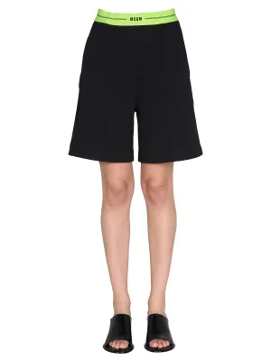 MSGM Logo Waistband High Waist Shorts