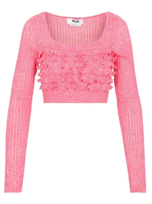 MSGM Ruffled Cropped Knit Top