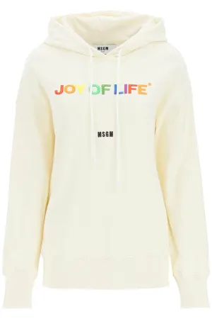 MSGM Slogan Embroidered Drawstring Hoodie