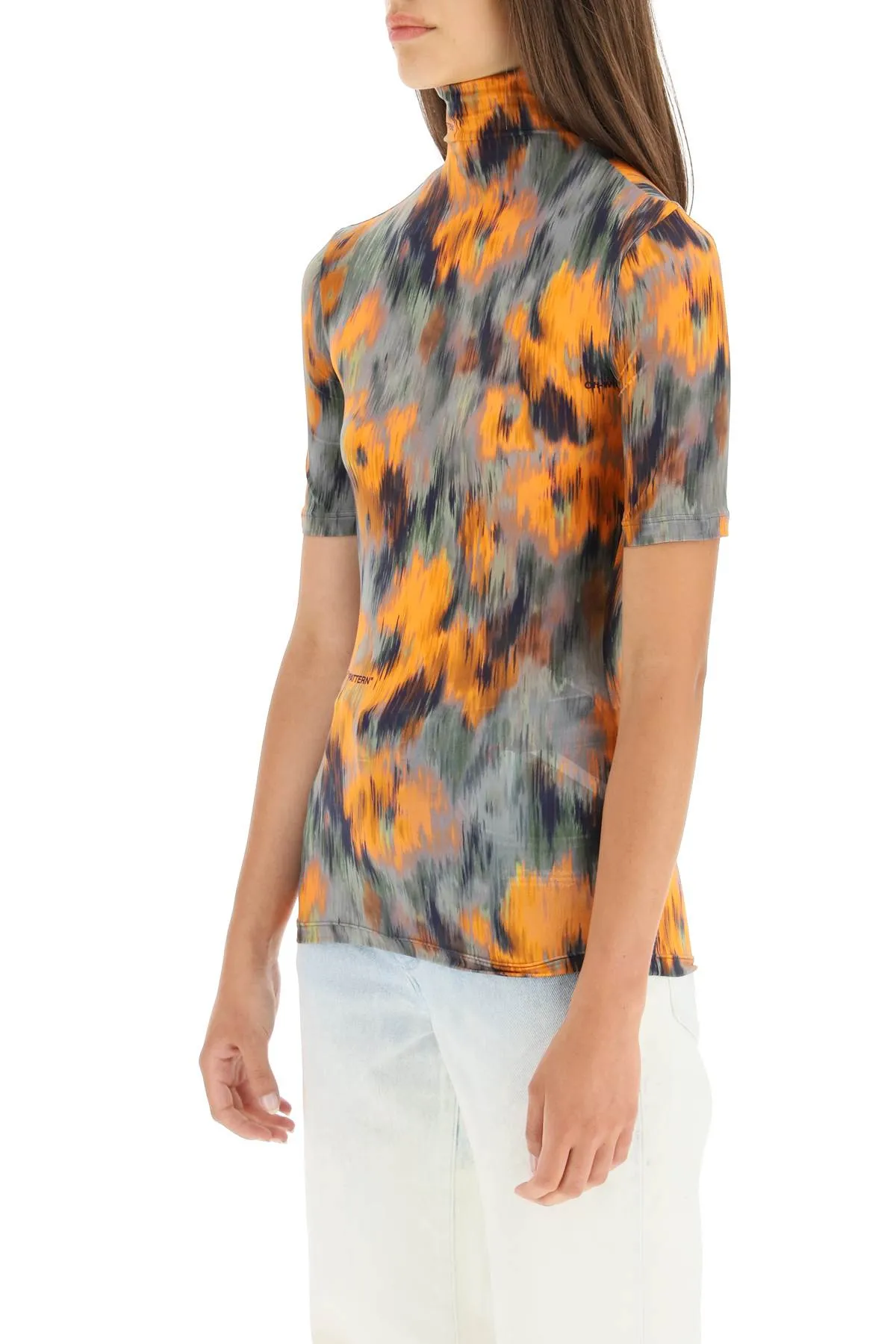 Off-White Floral Printed High-Neck Top