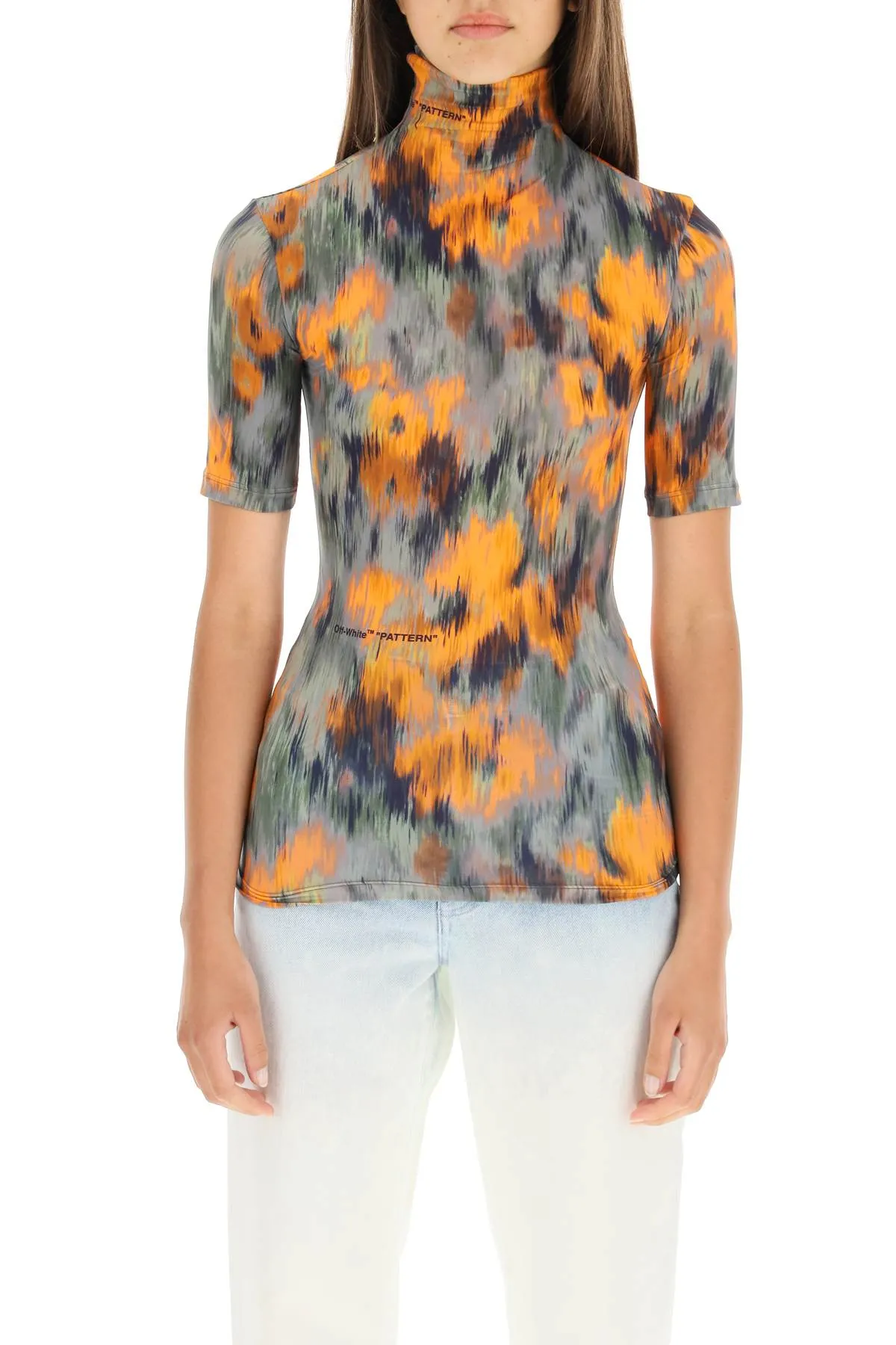 Off-White Floral Printed High-Neck Top