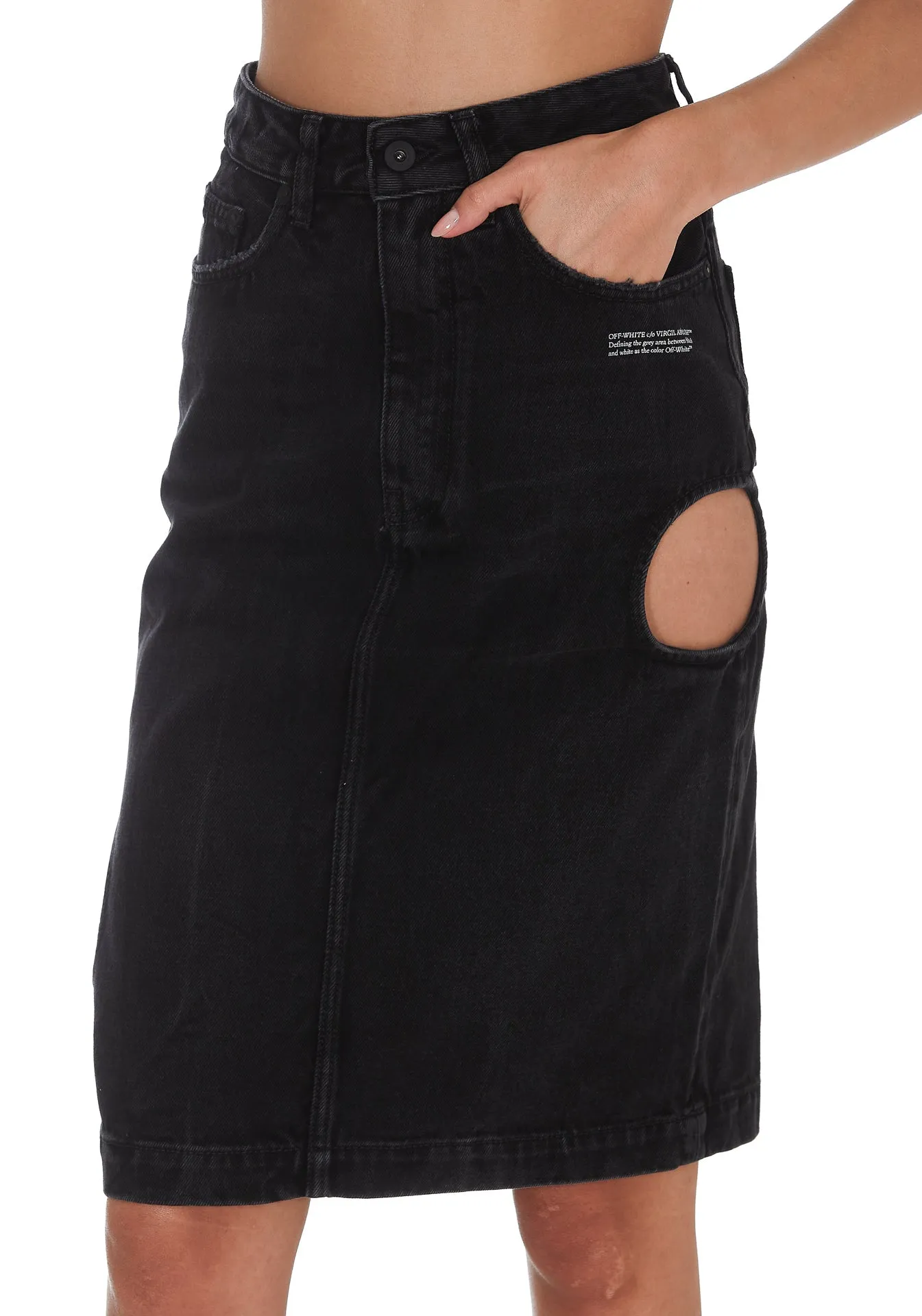 Off-White Holes Detail Denim Midi Skirt