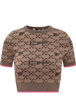 Off-White Logo Motif Cropped Knit Top