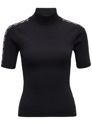 Off-White Mock-Neck Ribbed Knitted Top