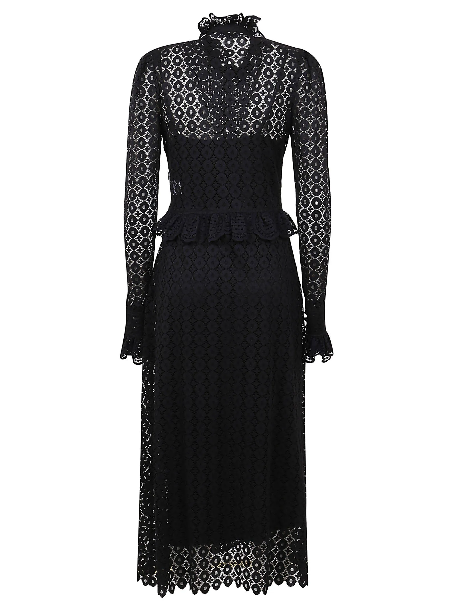 Paco Rabanne Peplum Waist Lace Midi Dress