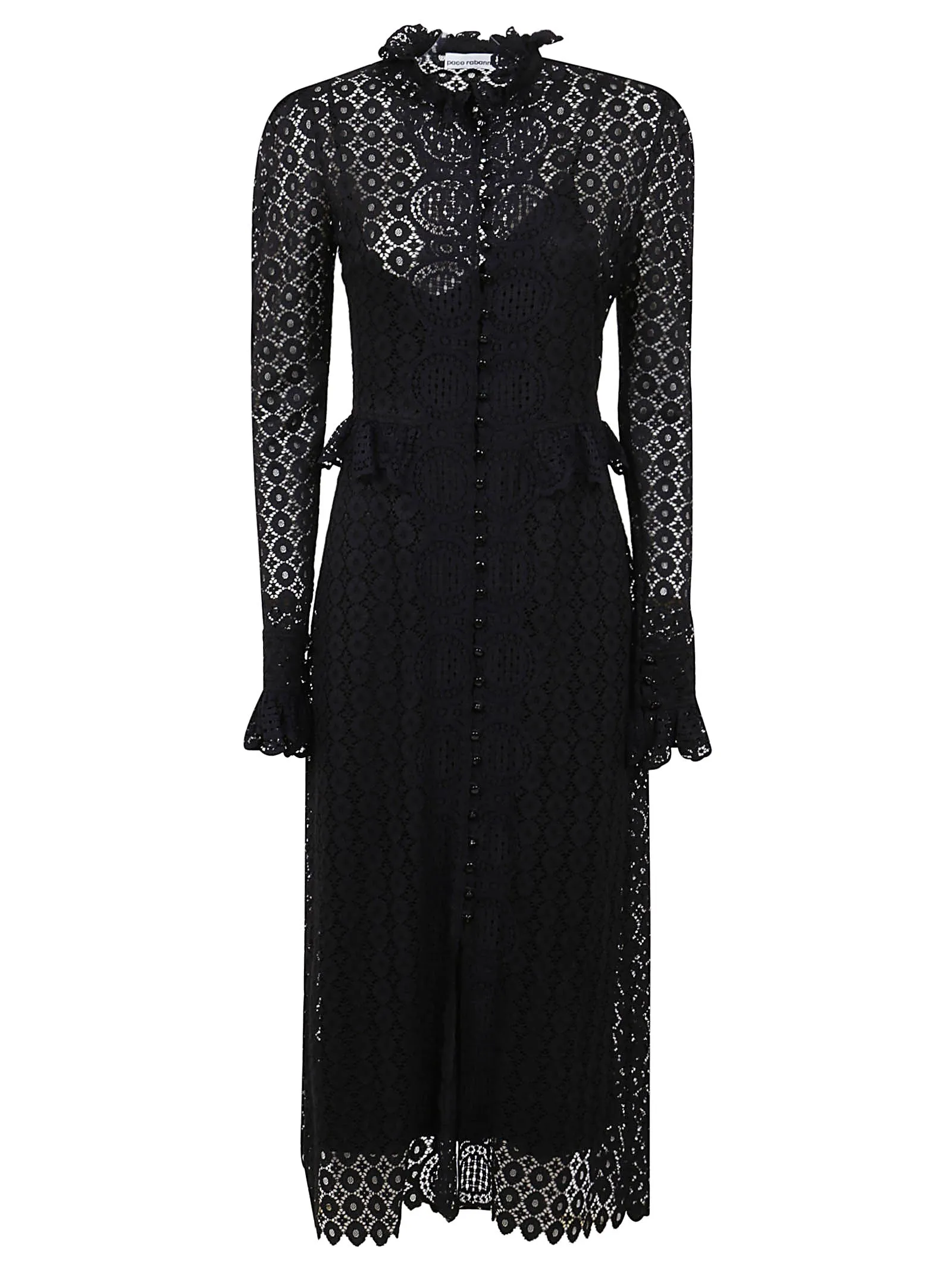 Paco Rabanne Peplum Waist Lace Midi Dress