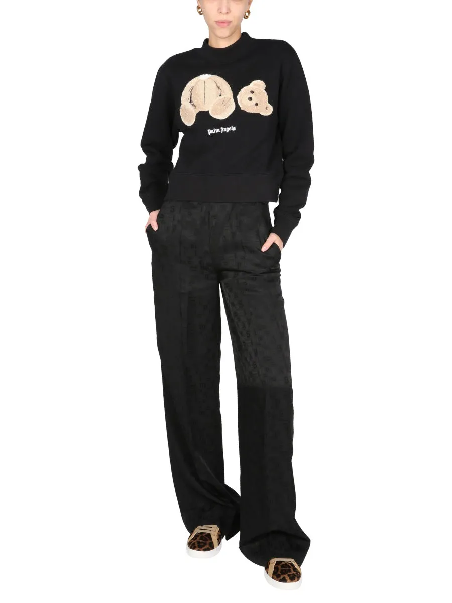 Palm Angels Allover Logo Wide-Leg Trousers
