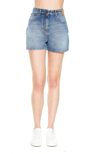 Palm Angels Star Patch Faded Denim Shorts