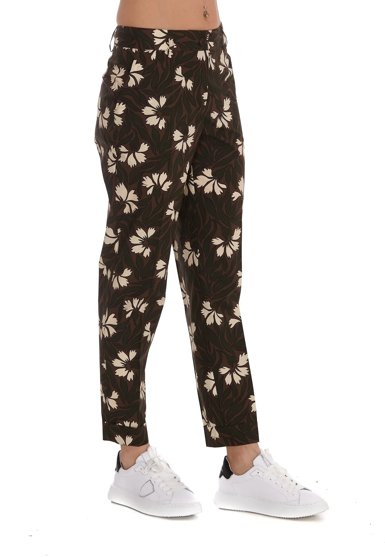 P.A.R.O.S.H. Floral Printed Straight Leg Trousers