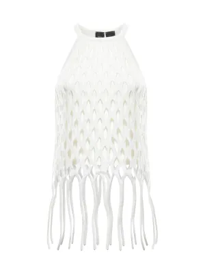 Pinko Fringed Hem Sleeveless Crewneck Mesh Top