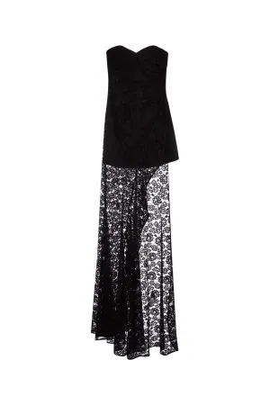 Pinko Lace-Detailed Asymmetric Strapless Dress