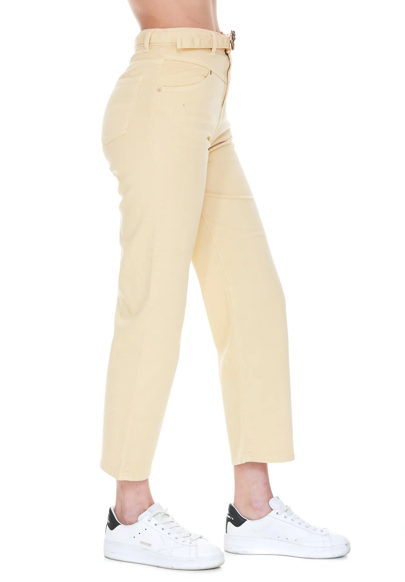 Pinko Logo Belted Waist Straight Leg Jeans