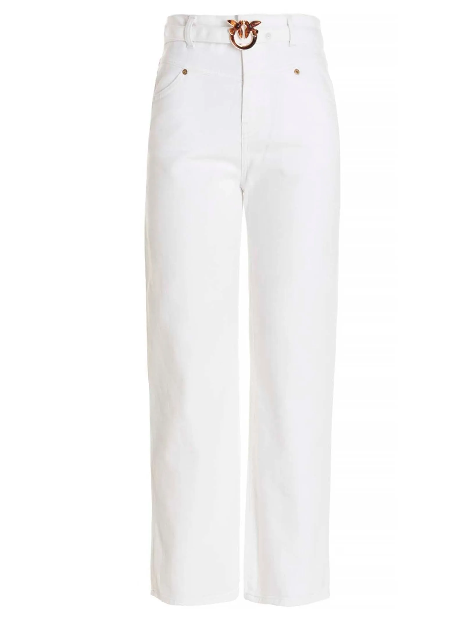 Pinko Logo Belted Waist Straight Leg Jeans