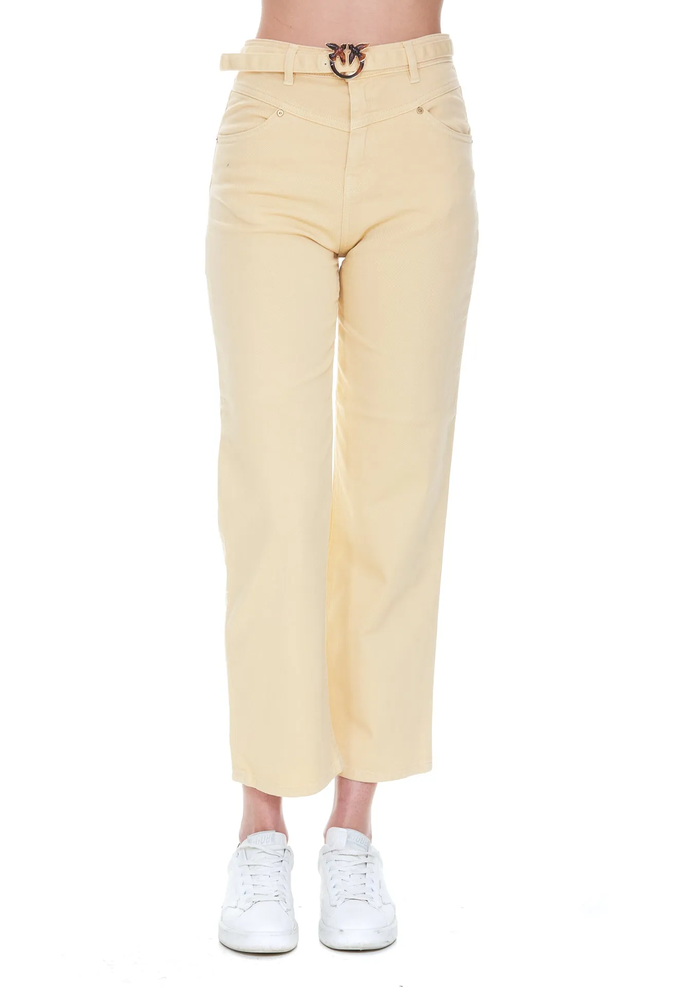 Pinko Logo Belted Waist Straight Leg Jeans