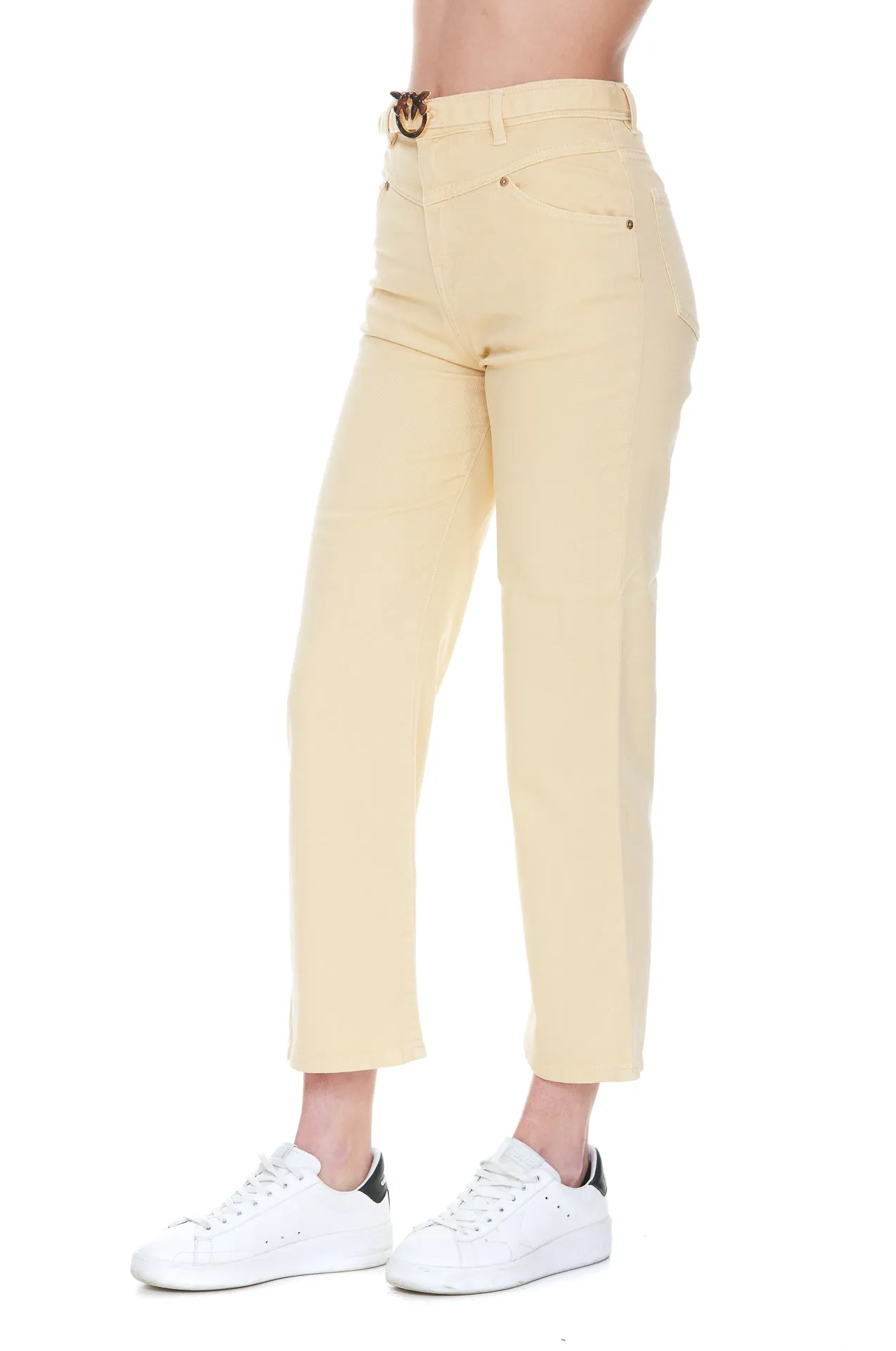 Pinko Logo Belted Waist Straight Leg Jeans