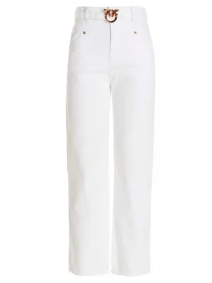 Pinko Logo Belted Waist Straight Leg Jeans