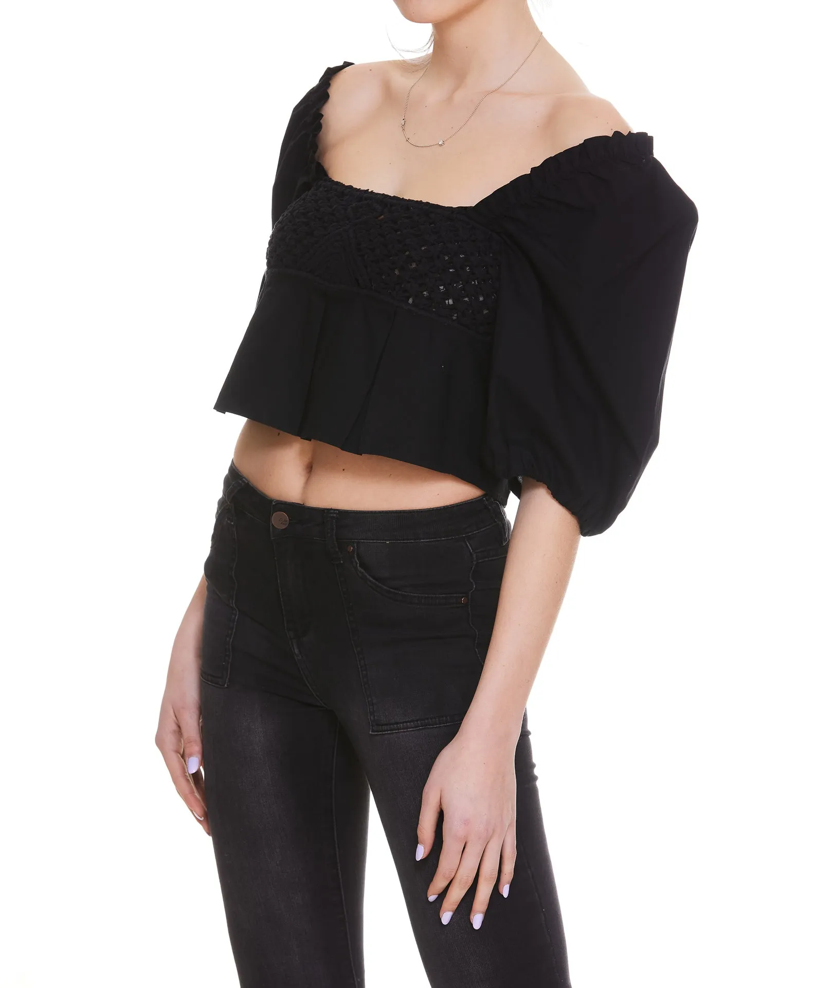 Pinko Woven-Detailed Square-Neck Cropped Top