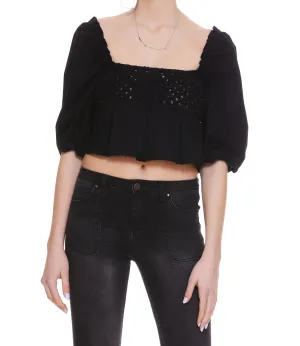 Pinko Woven-Detailed Square-Neck Cropped Top