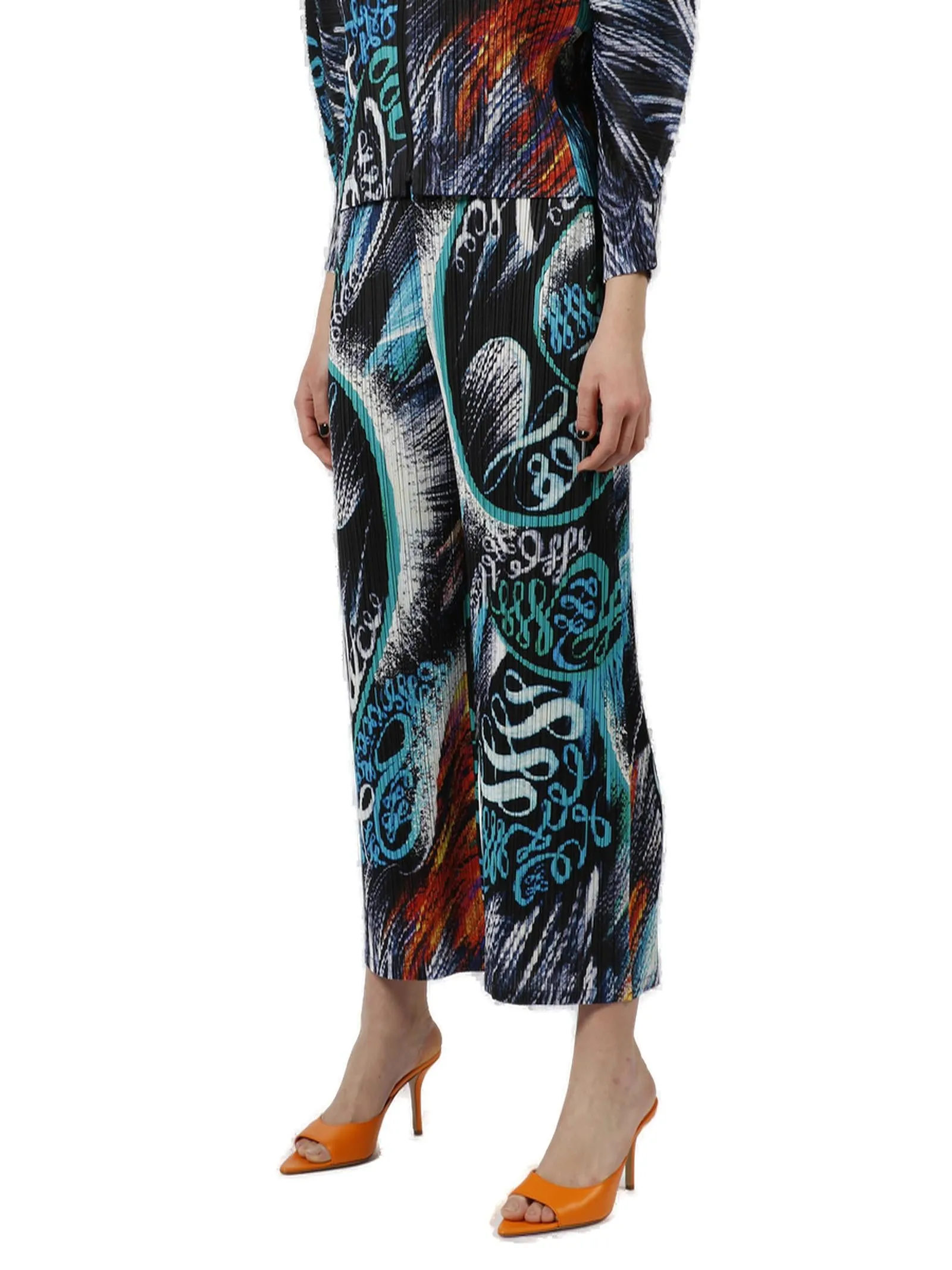 Pleats Please By Issey Miyake Abstract Printed Elasticated Waist Trousers