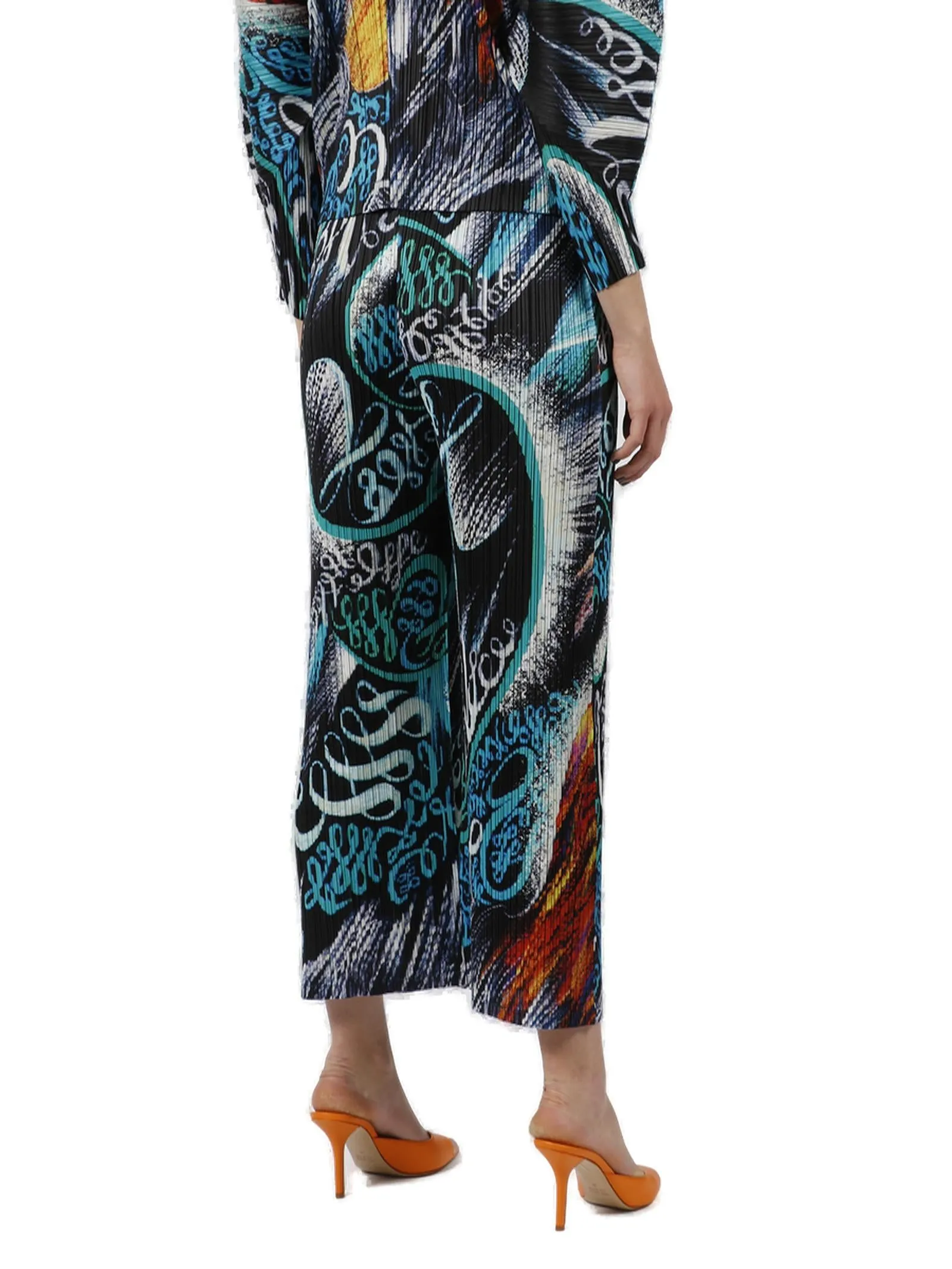 Pleats Please By Issey Miyake Abstract Printed Elasticated Waist Trousers
