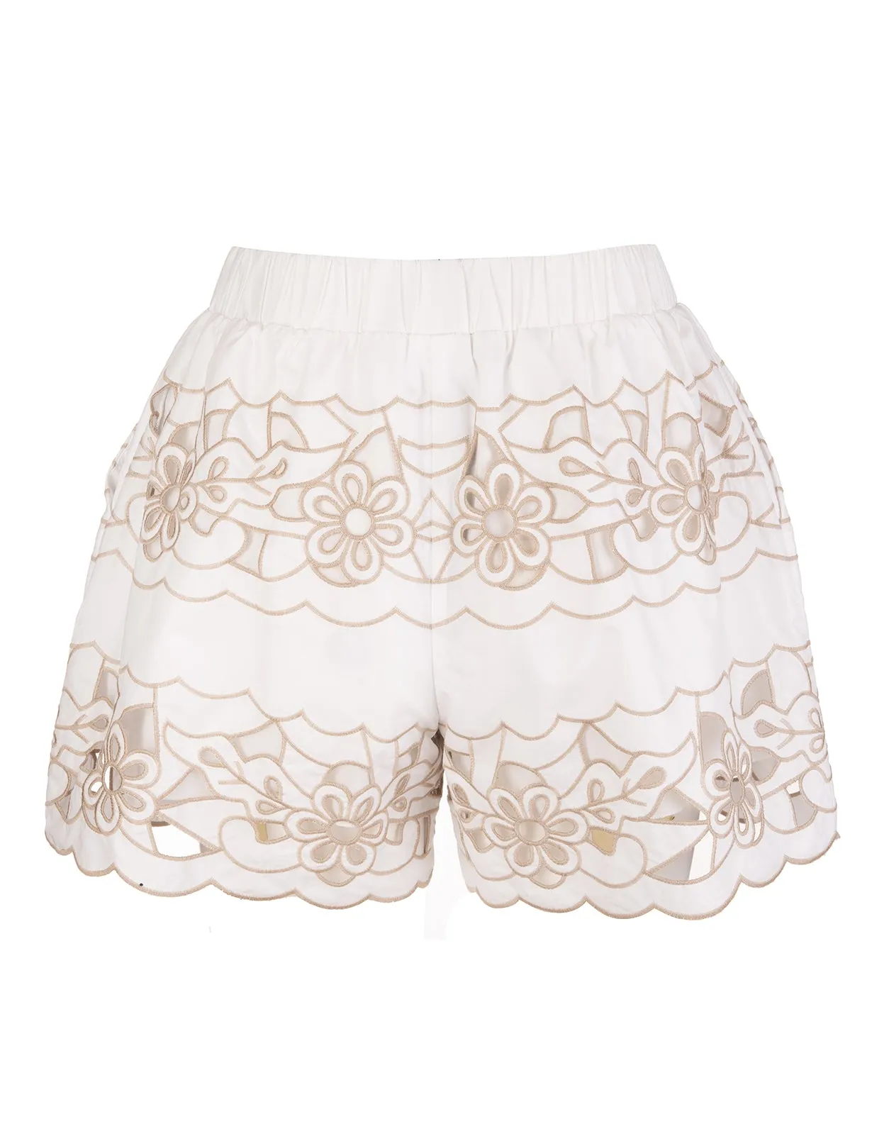 REDValentino Floral Cut-Out Embroidered Shorts