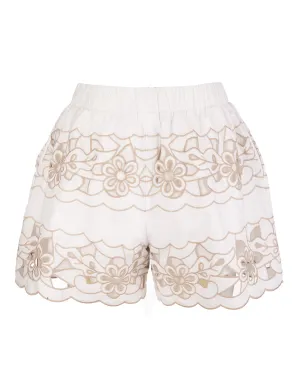 REDValentino Floral Cut-Out Embroidered Shorts