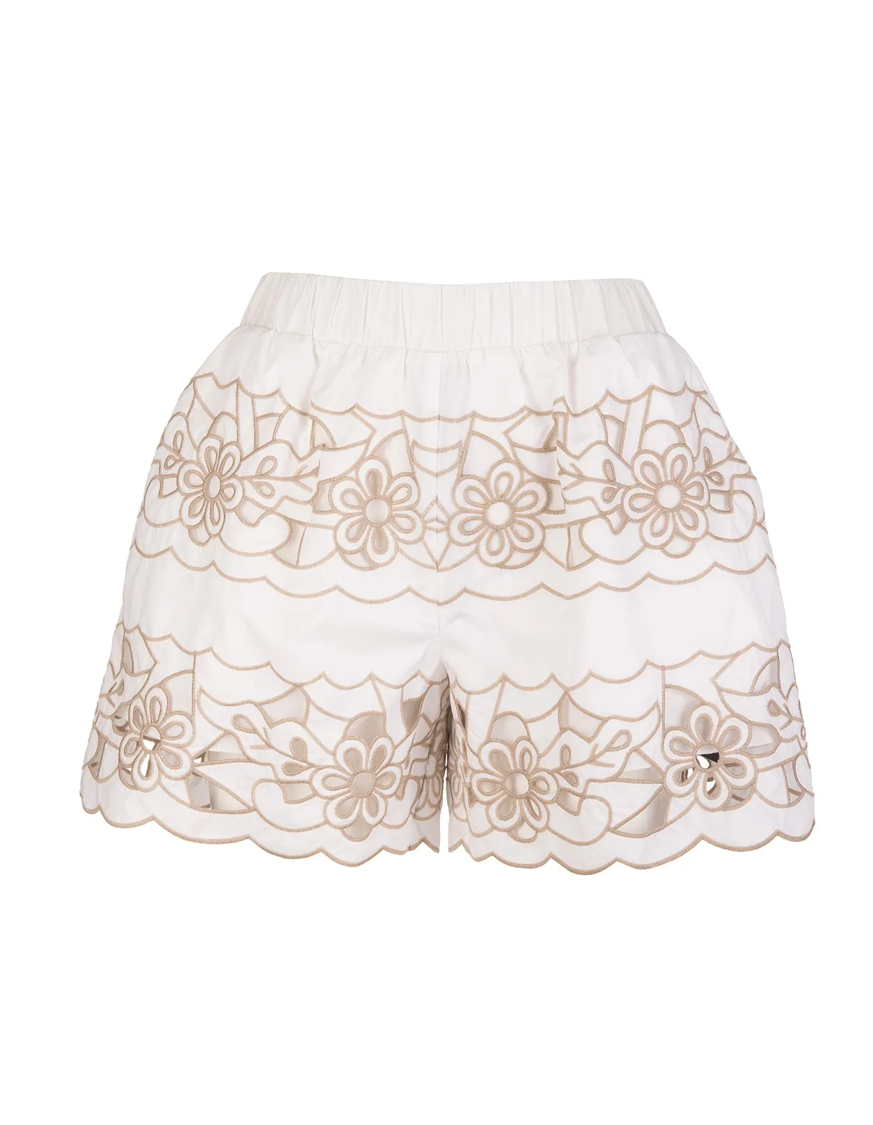 REDValentino Floral Cut-Out Embroidered Shorts