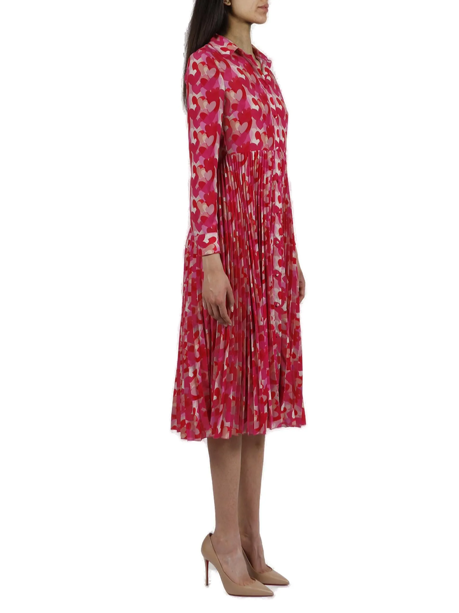 REDValentino Heart Printed Pleated Midi Dress