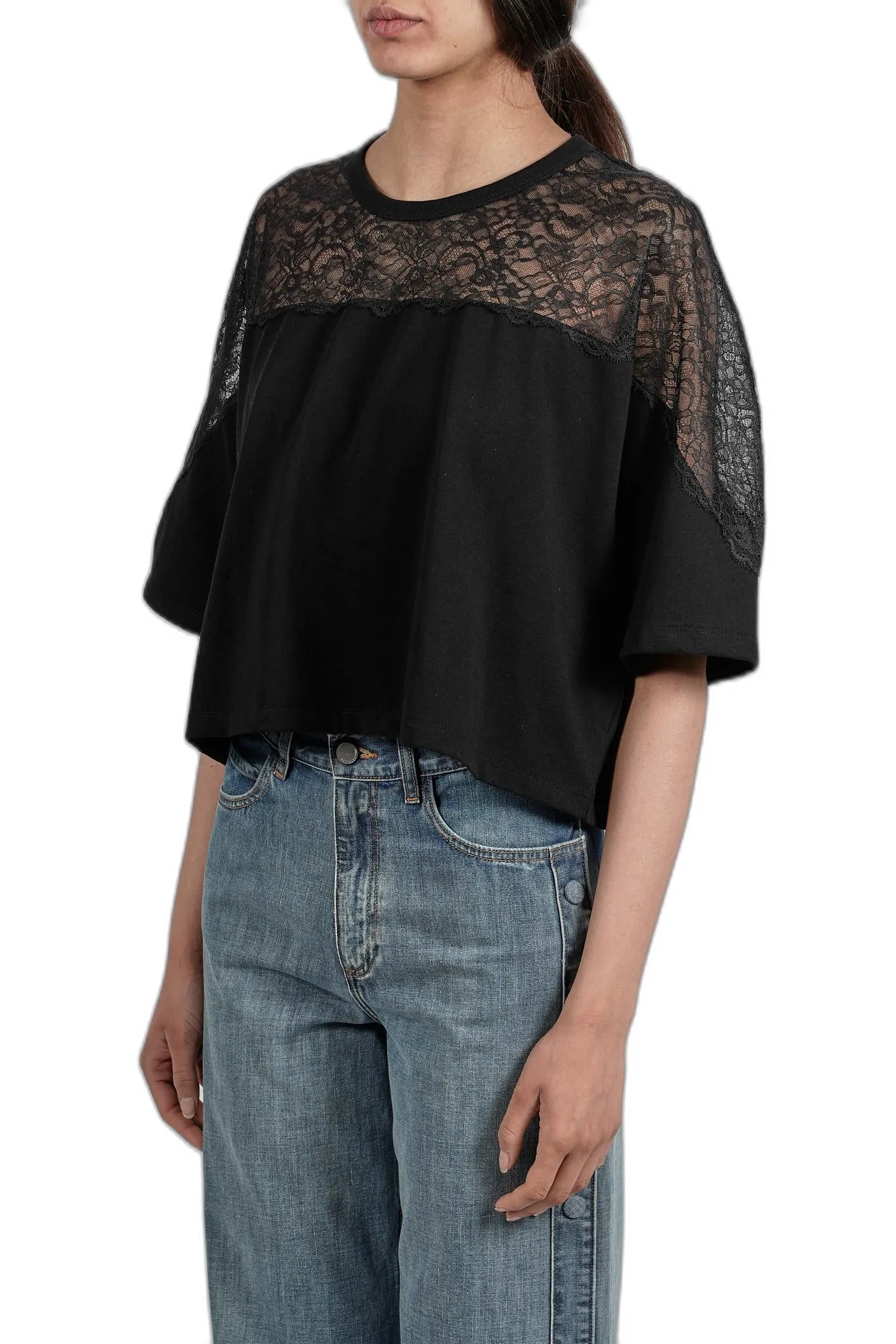 REDValentino Lace Detailed Crewneck T-Shirt